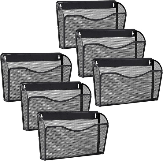 6 Pack Wall File Organizer, Mesh Hanging Metal Vertical Wall Mounted File Holder for Office/Home