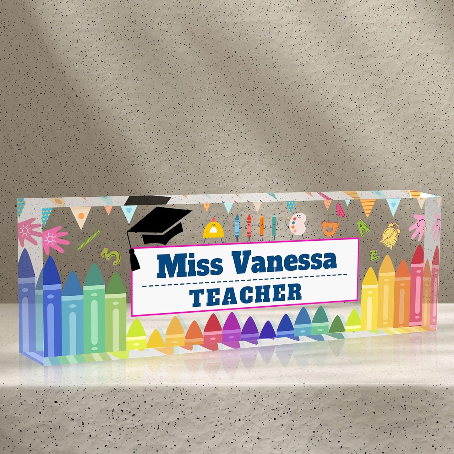 Teacher Name Plates for Desk, Acrylic Name Plate Personalized, Gifts for Teacher Boss Employee Appreciation Office Desk Decor (Kindergarten 1)