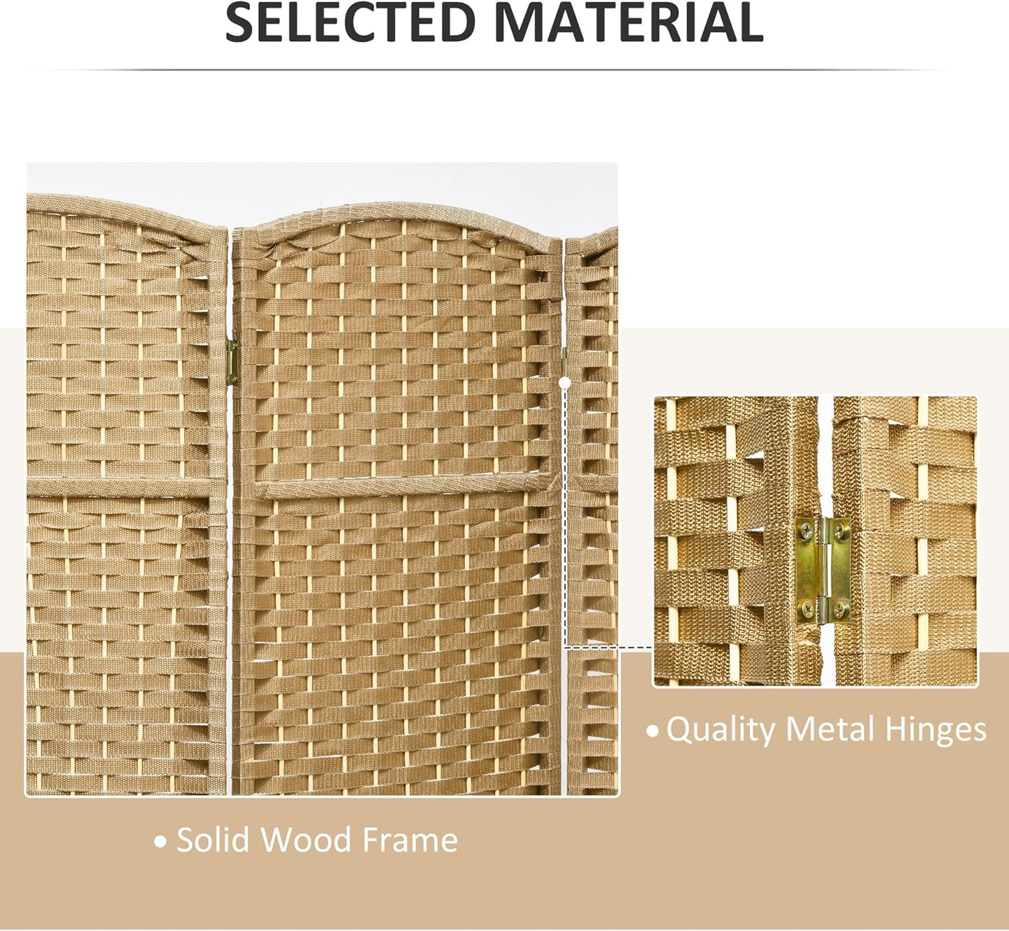 HOMCOM Room Divider, 6 Panel Folding Privacy Screen, 5.6' Tall Freestanding Wall Partition for Home Office, Bedroom, Nature Wood