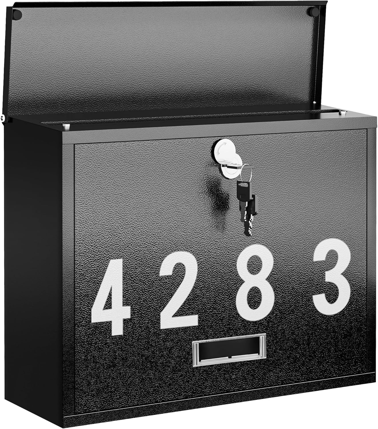LAND·VOI Locking Wall-Mount Mailbox for Outside, with 4 Keys, Galvanized Steel Rustproof Metal Postbox, 4" Dx13.8 Wx11.2 H, Includes 3 Sets of Mailbox Numbers, Nameplate, Black, AMB33B