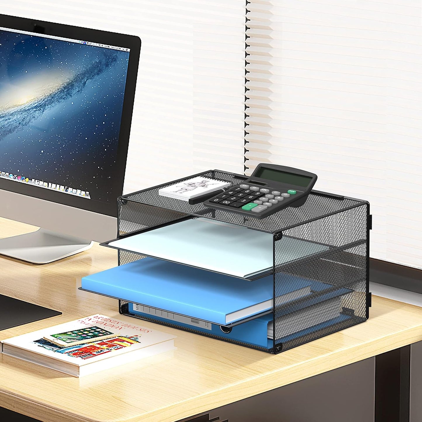 DALTACK 3 Tier Letter Tray Paper Organizer Mesh Metal Desk File Organizer for Home & Office Organization, 2 Pack Black