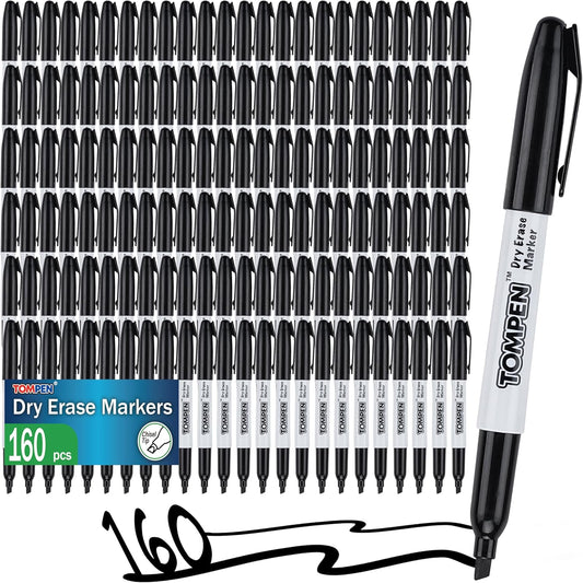 Dry Erase Markers Black,160 Bulk Pack Chisel Tip,Low Odor Quick-Drying Whiteboard Markers for Office Home School Writing Planning