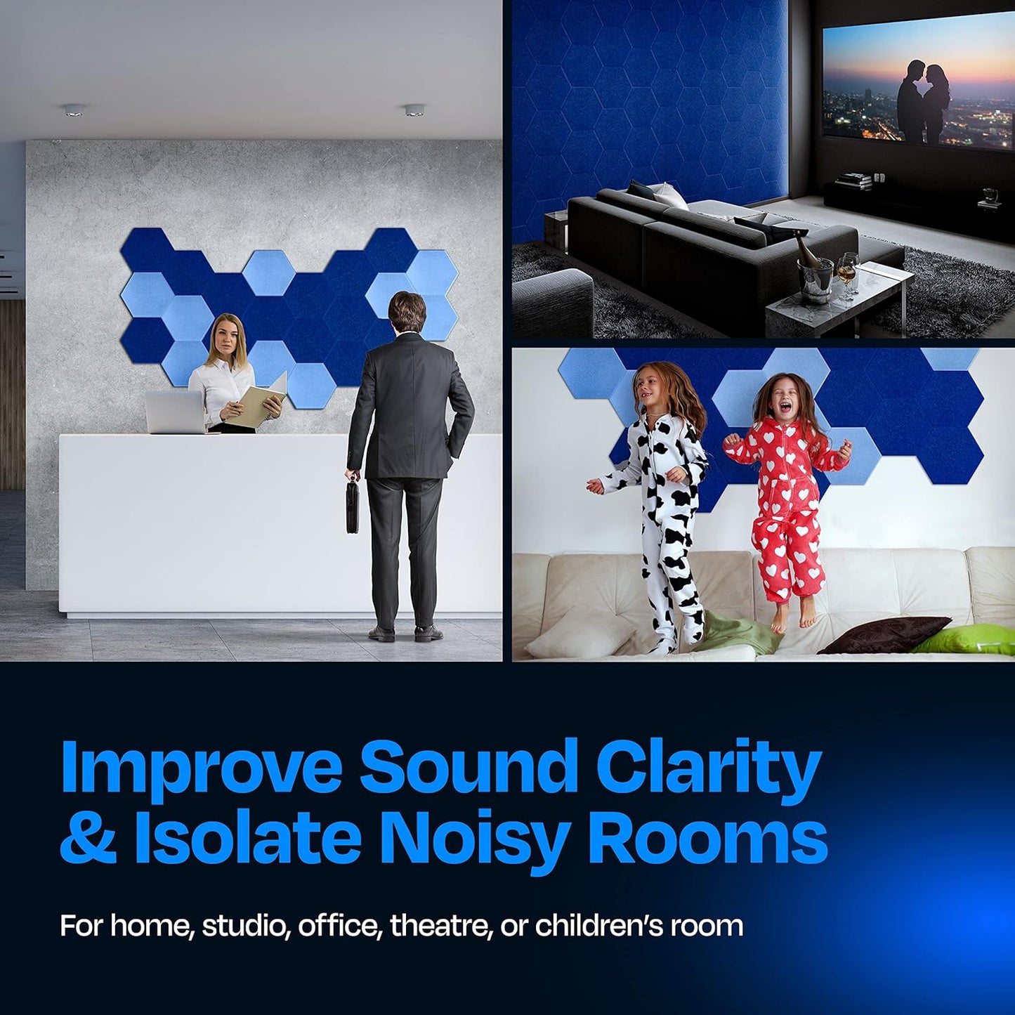 Acoustic Panels 12-Pack Soundproof Wall Panels 12"X10.4"X0.4" Sound Panels High Density Sound Dampening Panels - [Admiral Blue Hexagon]