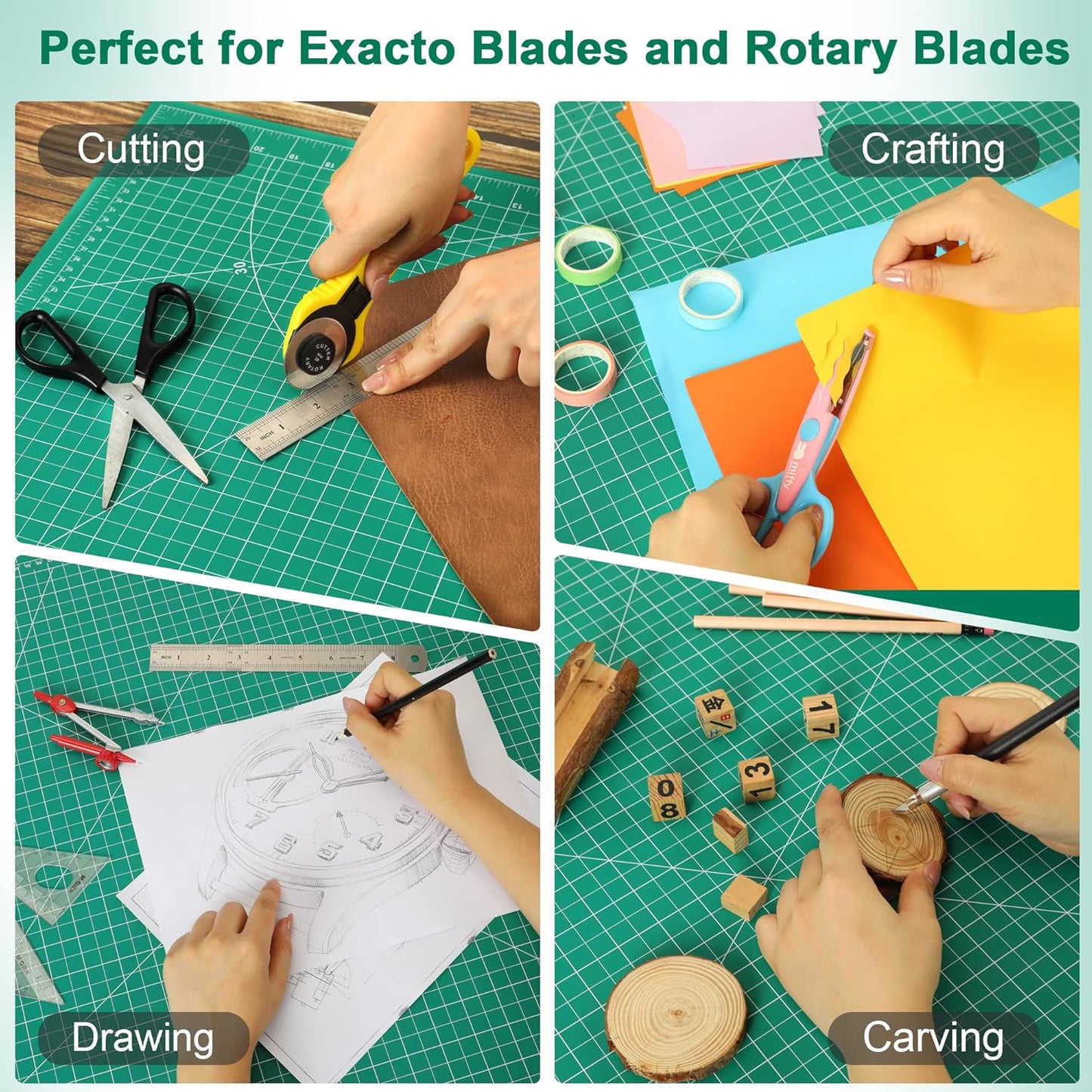 Self Healing Cutting Mat, Density-upgraded 18inch x 12inch Sewing Mat for Crafts, 5-Ply Rotary Cutting Board Double-sided for Cutting Quilting Modeling Projects, Green