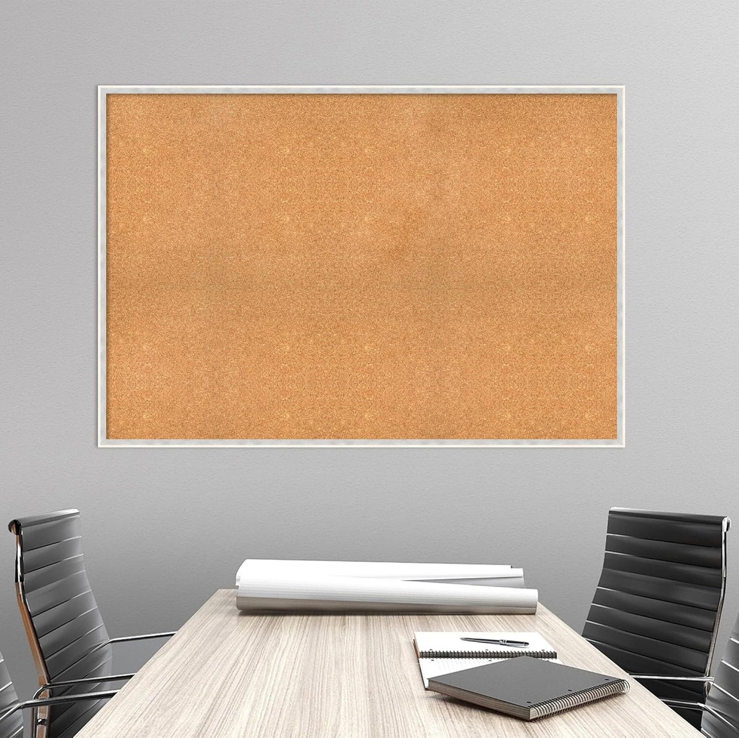 Amanti Art Natural Cork Board for Wall, 35x51 Vision Board with White Frame, Oversize Corkboard Office Decor for Home Organization, Modern Corkboard Pinboard to Display Items for Home Organization in