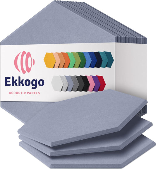 Acoustic Soundproof Wall Panels 12-Pack - 12"X10.4"X0.4" High Density Sound Dampening - [Dusky Gray Hexagon]