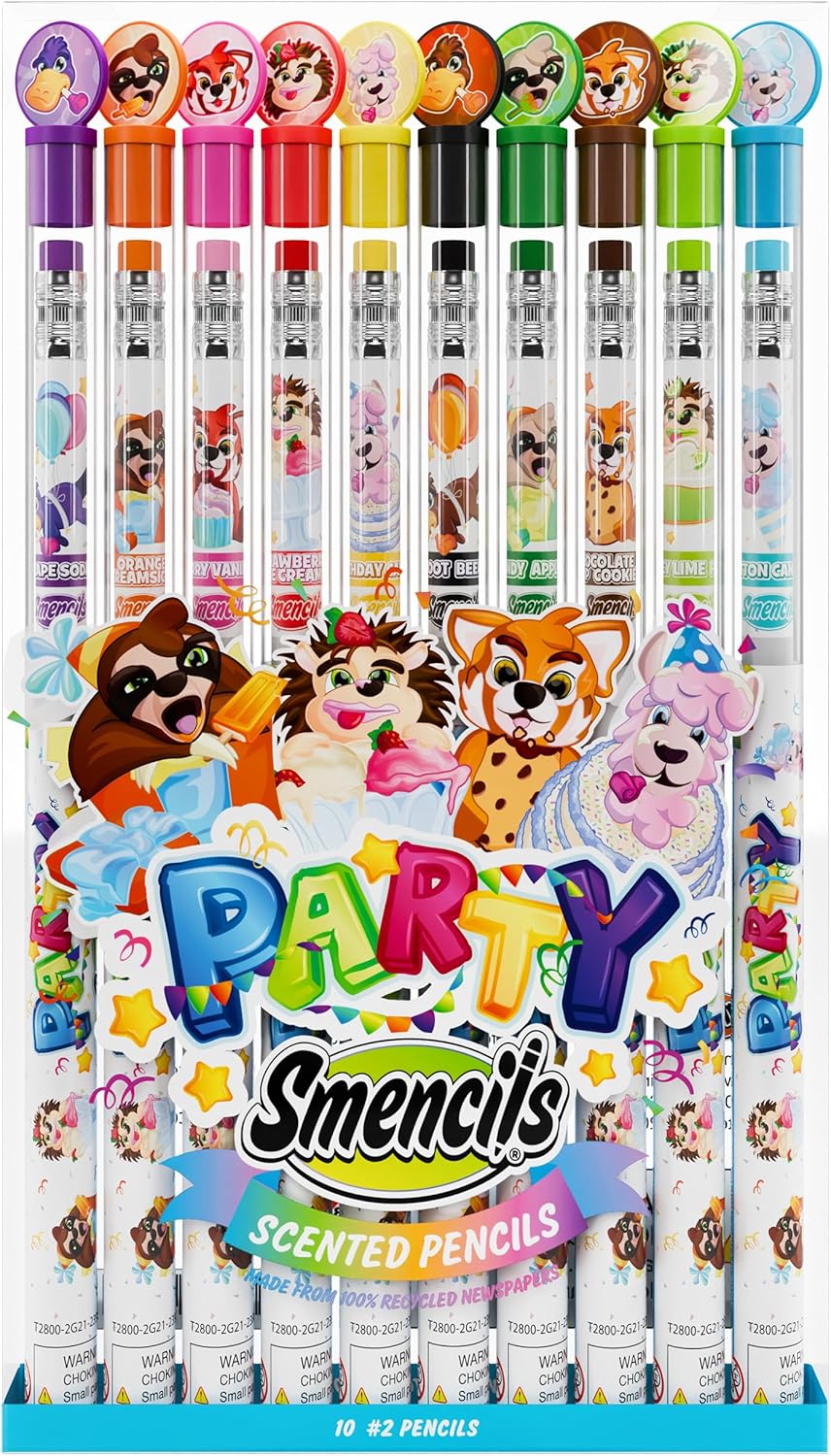 Party Smencils - Patented Gourmet Scented Graphite HB #2 Pencils made from Recycled Newspapers, 10 Count, Gifts for Kids, School Supplies