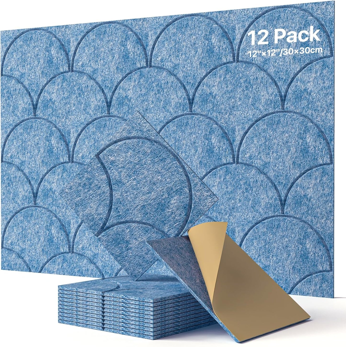 Soundsbay 12-Pack Acoustic Panels Self-Adhesive, 10.6lb/ft³ Large Shell Soundproof Wall Panels, 12" X 12" Acoustic Wall Panels for Door, Ceiling, Home Office, Sky Blue