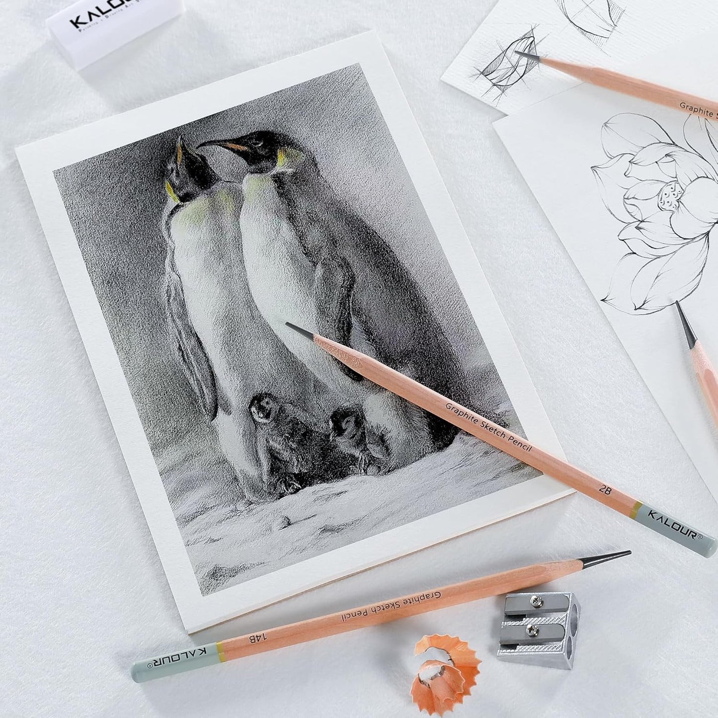 KALOUR 29 Pro Sketching Drawing Pencils Set with Roll-Up Nylon Case – 14 Graphite Pencils (14B–5H), Charcoal Pencils, Erasers, Sharpener & Stumps – Complete Art Kit for Artists & Beginner