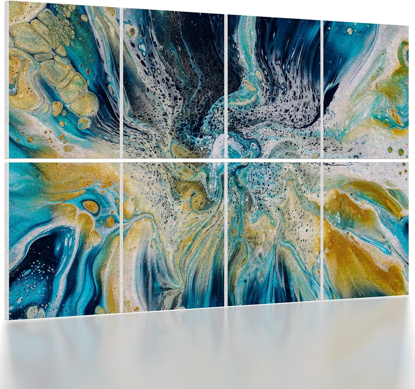 UMIACOUSTICS 8 Pcs 0.7Inch Thick Art Acoustic Panels, Total 47.2” x 31.5” Decorative Sound Absorbing Art Panels, Acoustical Wall Panels for Home, Office, Hotel, Lakeland Blue-Ripple