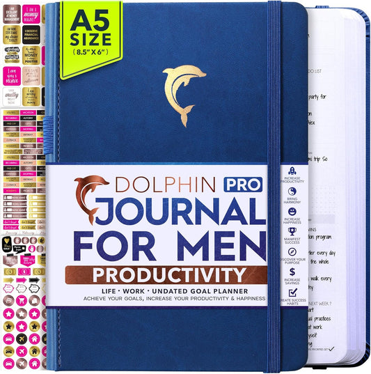 Journal for Men - Undated Daily, Weekly & Monthly Planner with Budget Section | A 12 Month Journey to Increase Productivity & Happiness | Life Organizer & Gratitude Journal - Horizontal Format