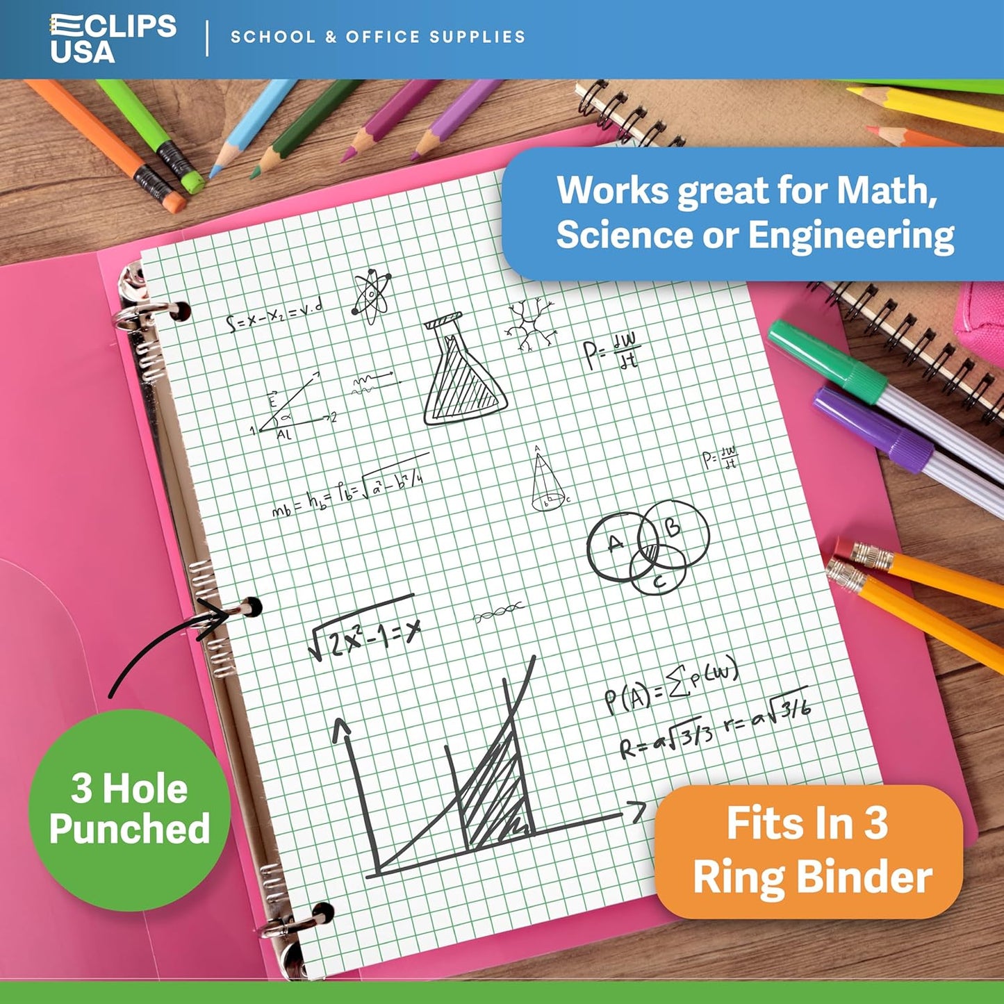 Graph Paper, Loose Leaf Graph Paper, 4 x 4 Squares Per Inch Quad Ruled Graph Paper, 10.5” x 8” Graphing Paper, 56 gsm, 150 Per Pack, 450 Sheets (3 Pack)