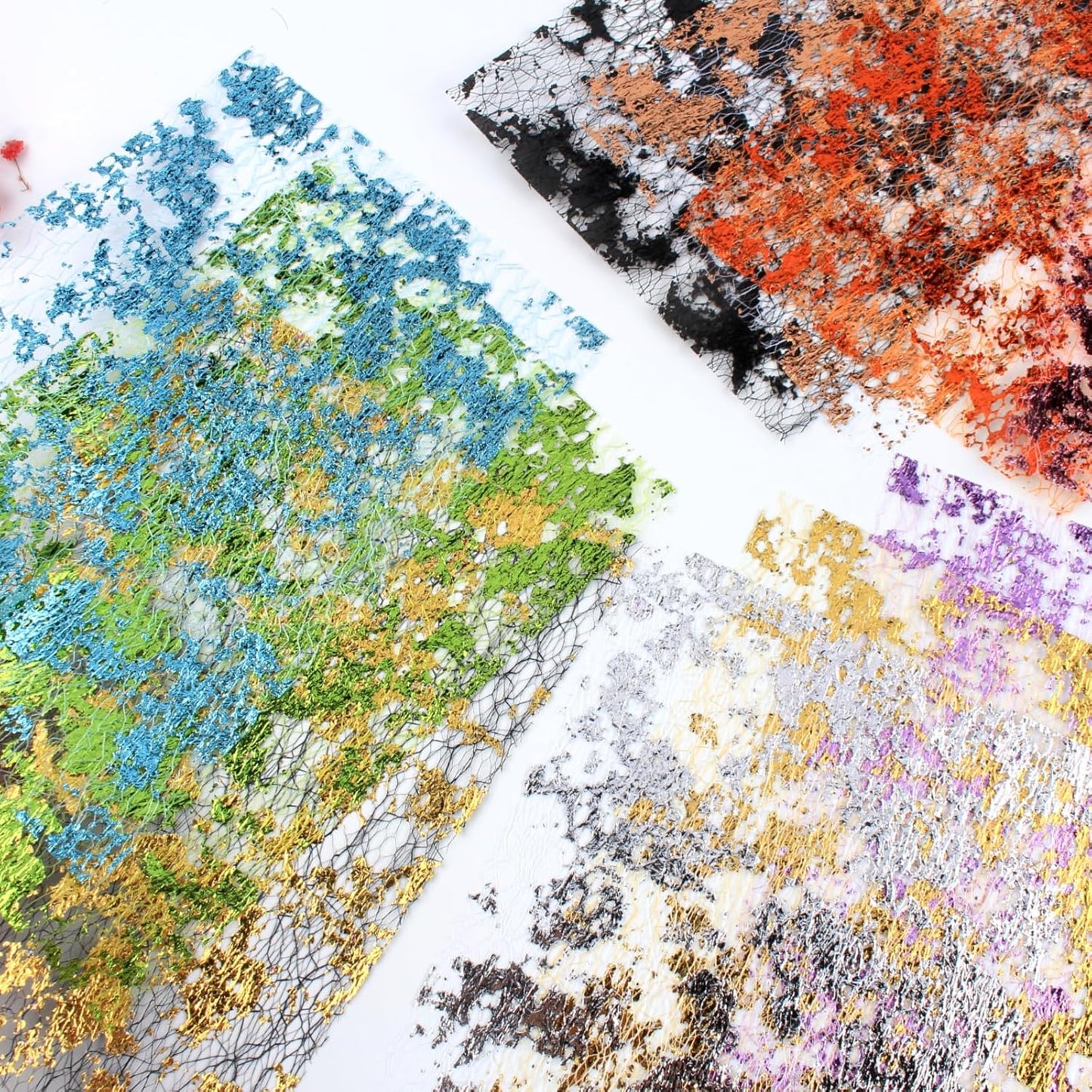 A5 Size Colorful Foil Textured Fabric Art Paper Scrapbooking Decorative, 20 Sheets Sparkle Metallic Lace Mesh for Crafts, Junk Journaling Supplies, Card Making, Collage