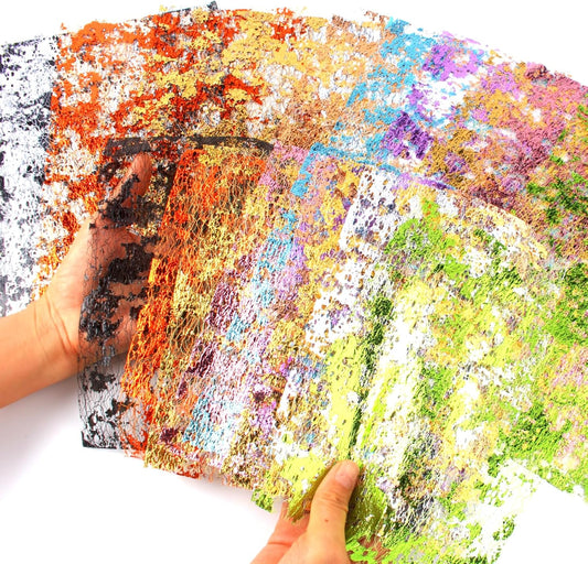 A5 & A4 Size Colorful Foil Textured Fabric Art Paper Scrapbooking Decorative, 20 Sheets Sparkle Metallic Lace Mesh for Crafts, Junk Journaling Supplies, Card Making, Collage