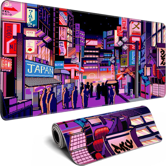 Japanese Large Mouse Pad XL - Anime Extended Gaming Mouse Mat Desk Pad,3mm Thick Long Non-Slip Rubber Base Mice Pad,Stitched Edges Mousepad,31.5 X 11.8 Inch - Tokyo Pixel Street