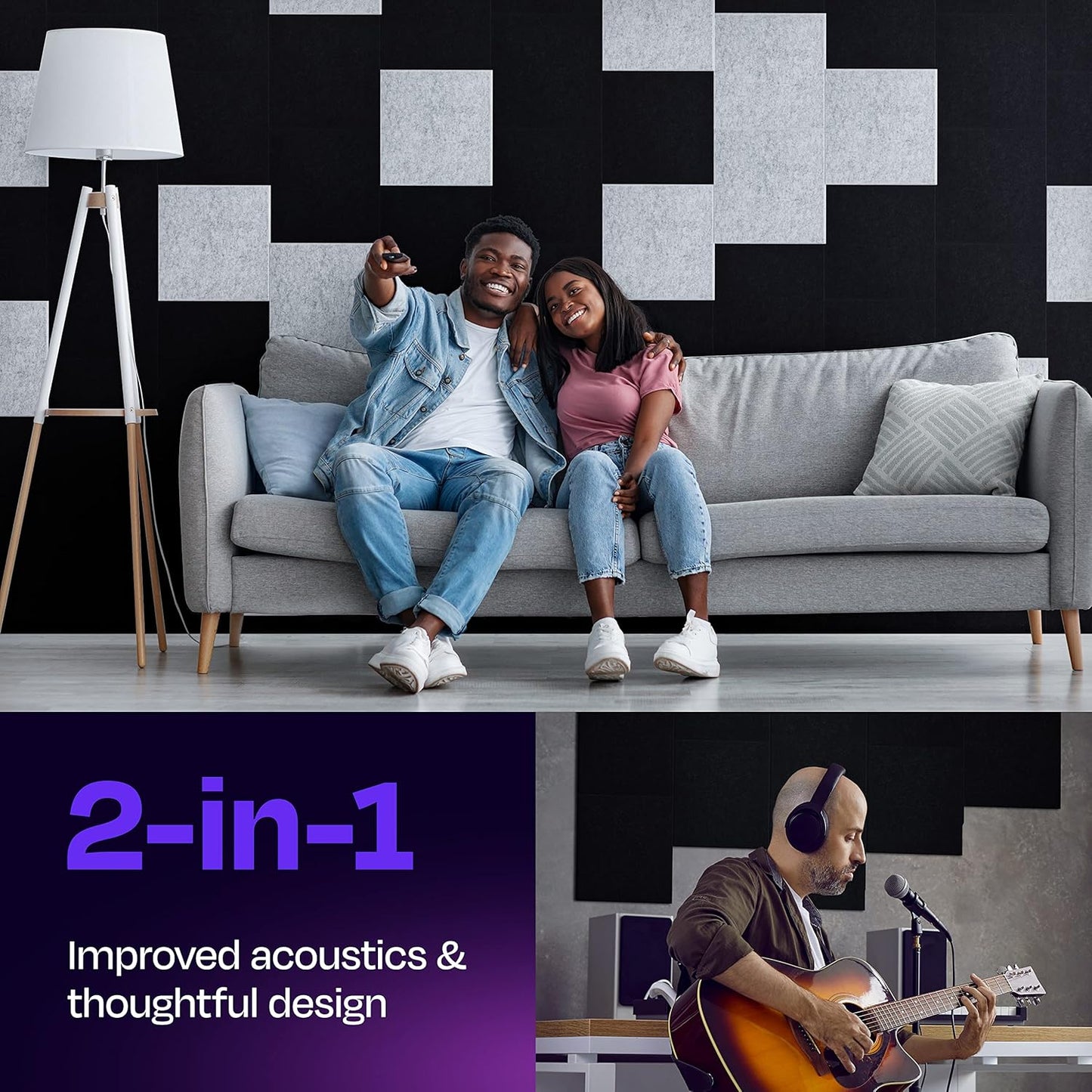 Acoustic Panels 12-Pack Soundproof Wall Panels 12"X12"X0.4" Sound Panels High Density Sound Dampening Panels - [Deep Black Square]