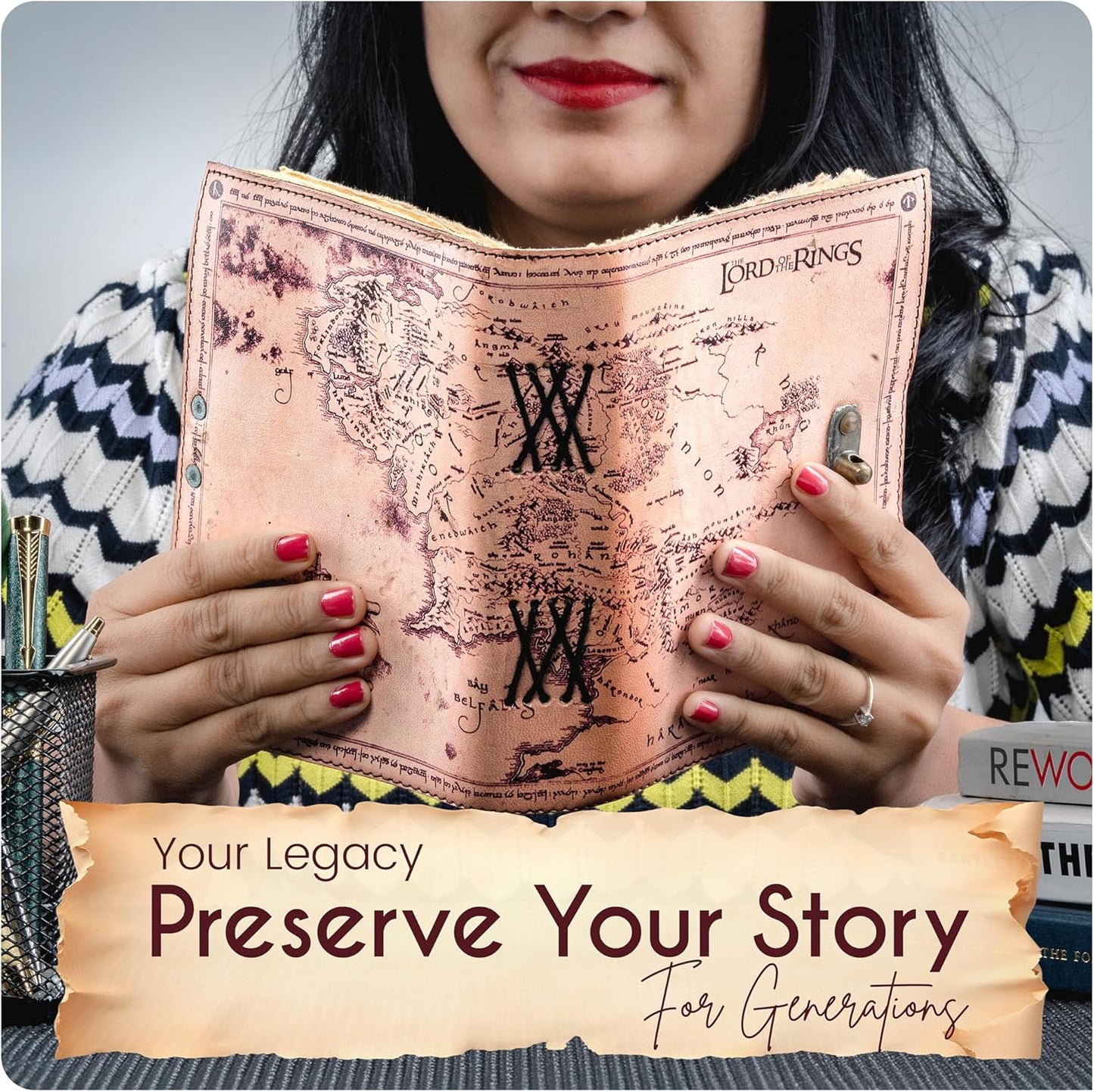 Spell Book of Shadow Lord of the Ring Leather Journal Diary with Clasp Lock – 200 Page Deckle Edge Leather Bound Notebook – Vintage Notebook for Writing, Drawing, Home, Office, Travelling