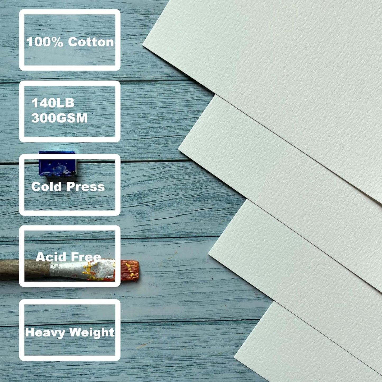 tumuarta Watercolor Paper Pad, 100% Cotton, 5x7, 140LB, 300 GSM, 16 Sheets, Acid Free, Cold Press, Watercolor Paper Mixed Media Sketch Books for Watercolors, Acrylic, Gouache, More Dry & Wet Media.