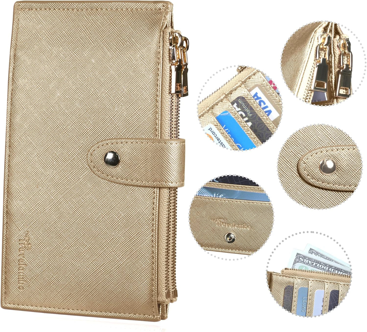 Travelambo RFID Wallet Women Large Size Bifold Multi Card Wallet Case with Zipper Pocke Credit Card Holder for Women