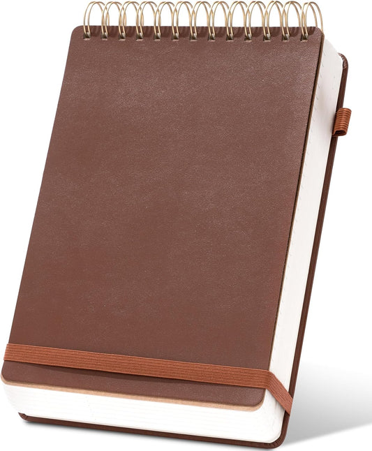Yoment Top Spiral Notebook Leather Large Steno Pads 240 Pages Spiral Notepad for Work 7x10 Top Bound Steno Notebook, 100 GSM Thick Paper, Left Handed Notebooks for Office College School, Brown