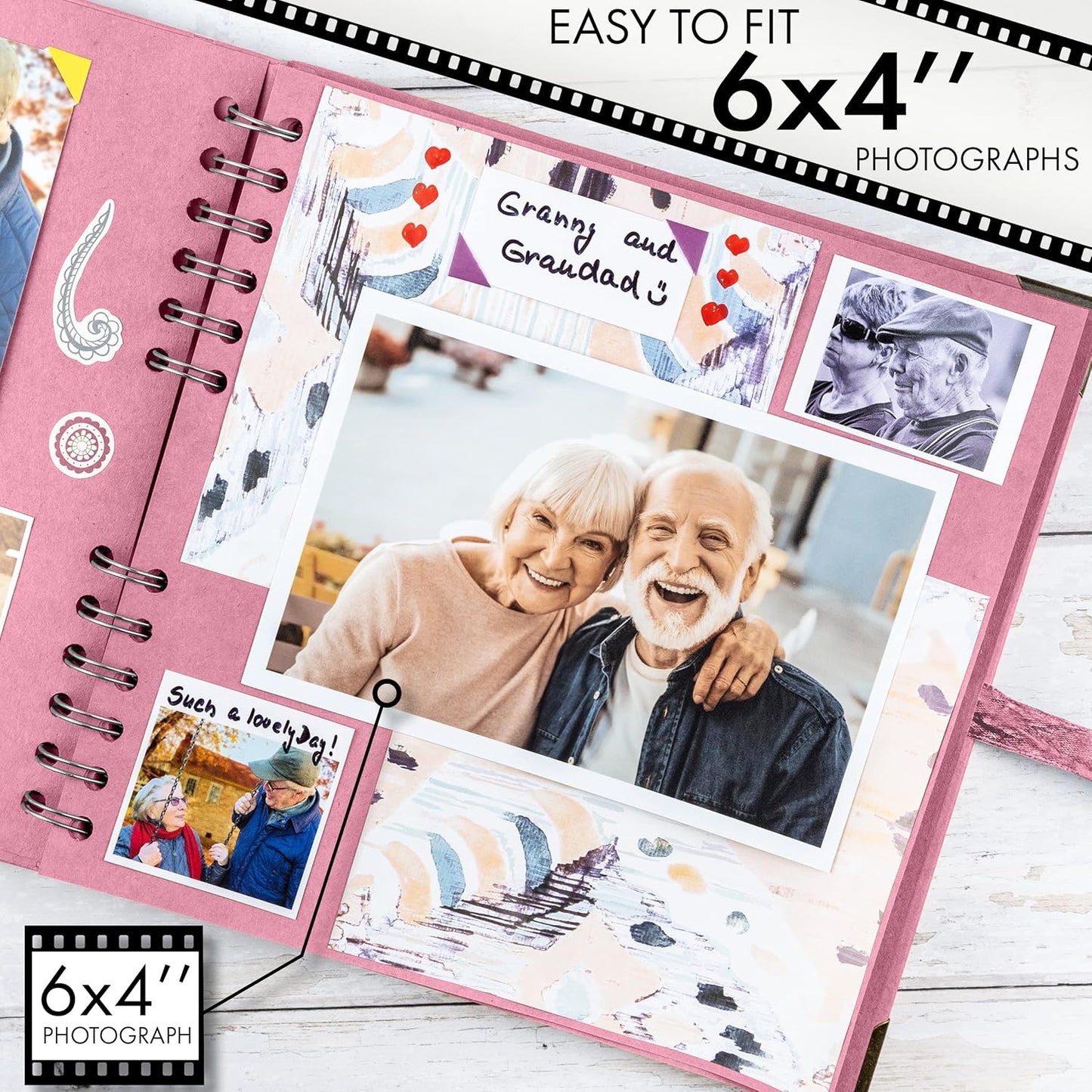 Bstorify Square Scrapbook Photo Albums 8 x 8 Inch Pink Thick Paper, Hardcover, Metal Corners, Ribbon Closure - Ideal for Your Scrapbooking Albums, Art & Craft Projects