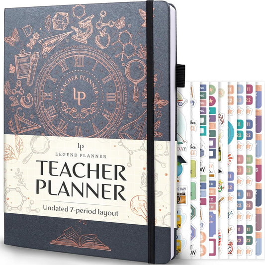 Legend Teacher Planner – Undated Lesson Plan Book for Teachers with Weekly & Monthly Calendars - Classroom Organization & School Year Planner – 8.5”x11.5” Hardcover (Mystic Gray)