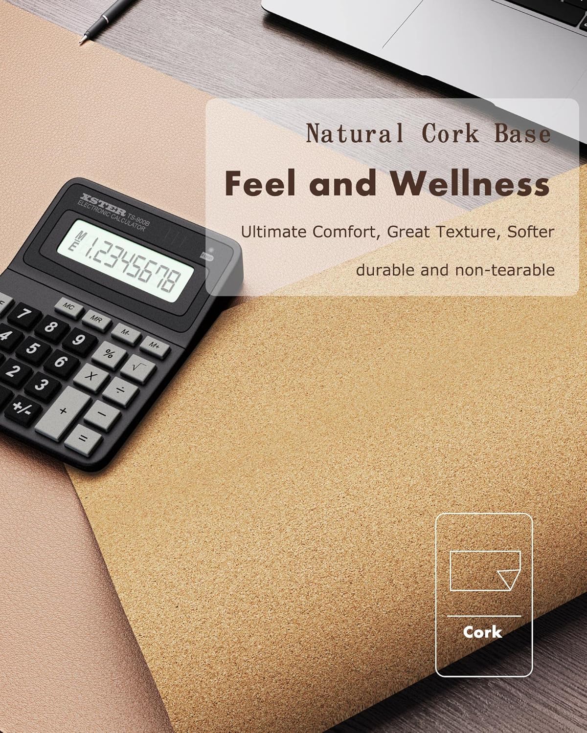 YSAGi Double-Sided Desk Pad, Leather Desk Mat, Eco Cork Desk Pad Protector, Large Mouse Pad for Desk, Waterproof Desk Blotter Pad, Writing Pad for Office/Home(23.6"x13.7",Apricot)