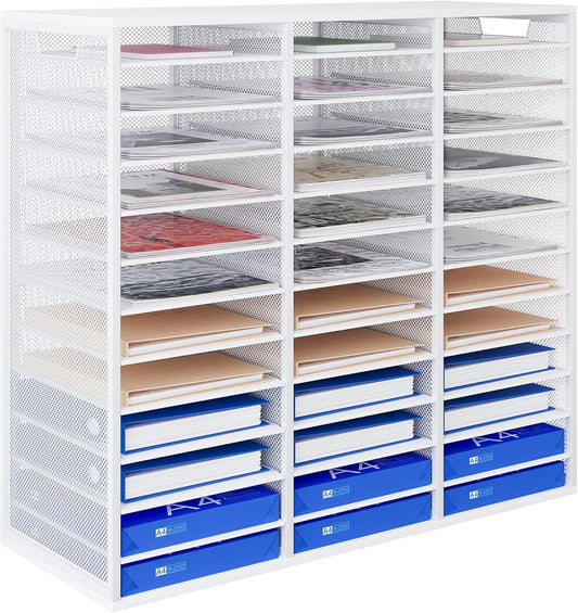 Mail Sorter Adjustable Countertop Mail Holder, Heavy Duty Literature Organizer, Student Mailbox for Classroom, Desktop Bill Paper Organizer for Office Home School, 36 Compartments, White