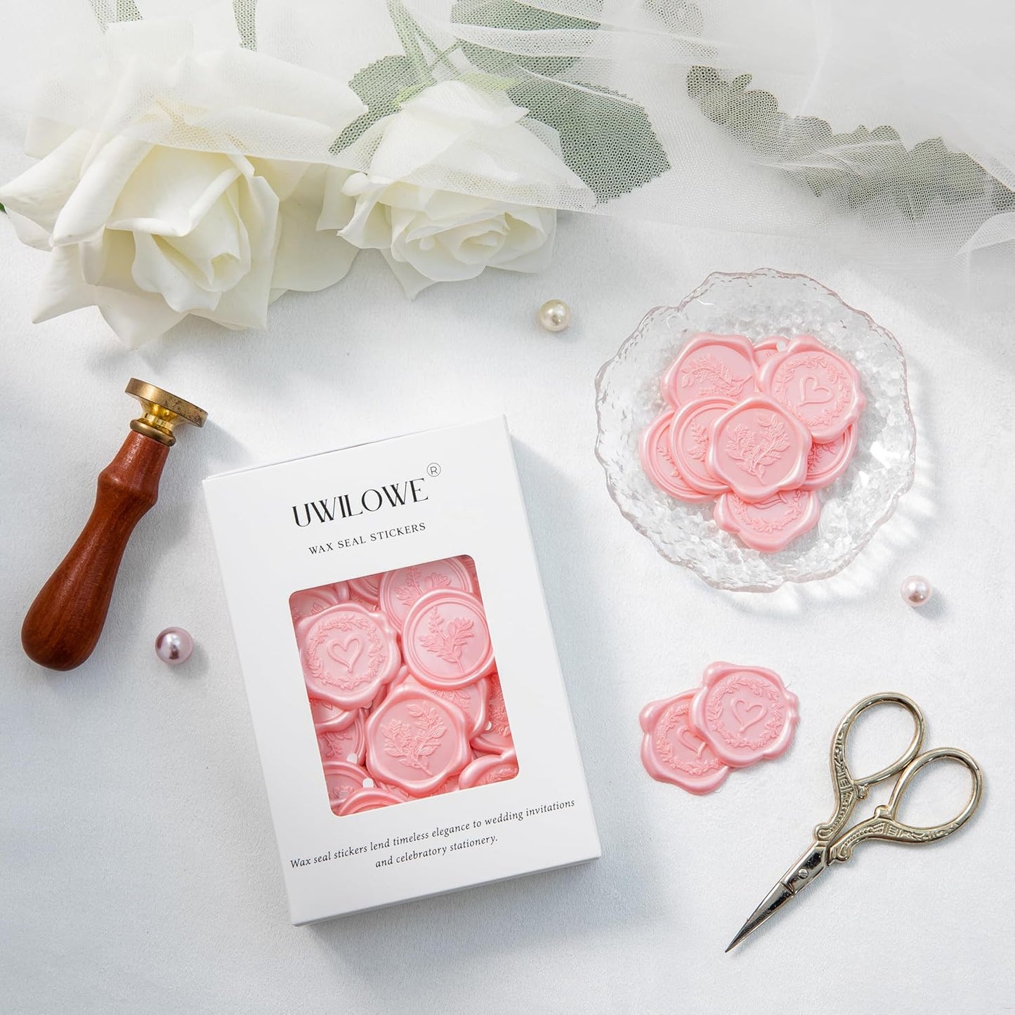 60 Pcs Pink Wax Seal Stickers Self-Adhesive Envelope Seals Stamp Stickers, Perfect for Wedding Invitations Seating Chart Christmas Gift Wrapping 3 Designs in 1 Pack