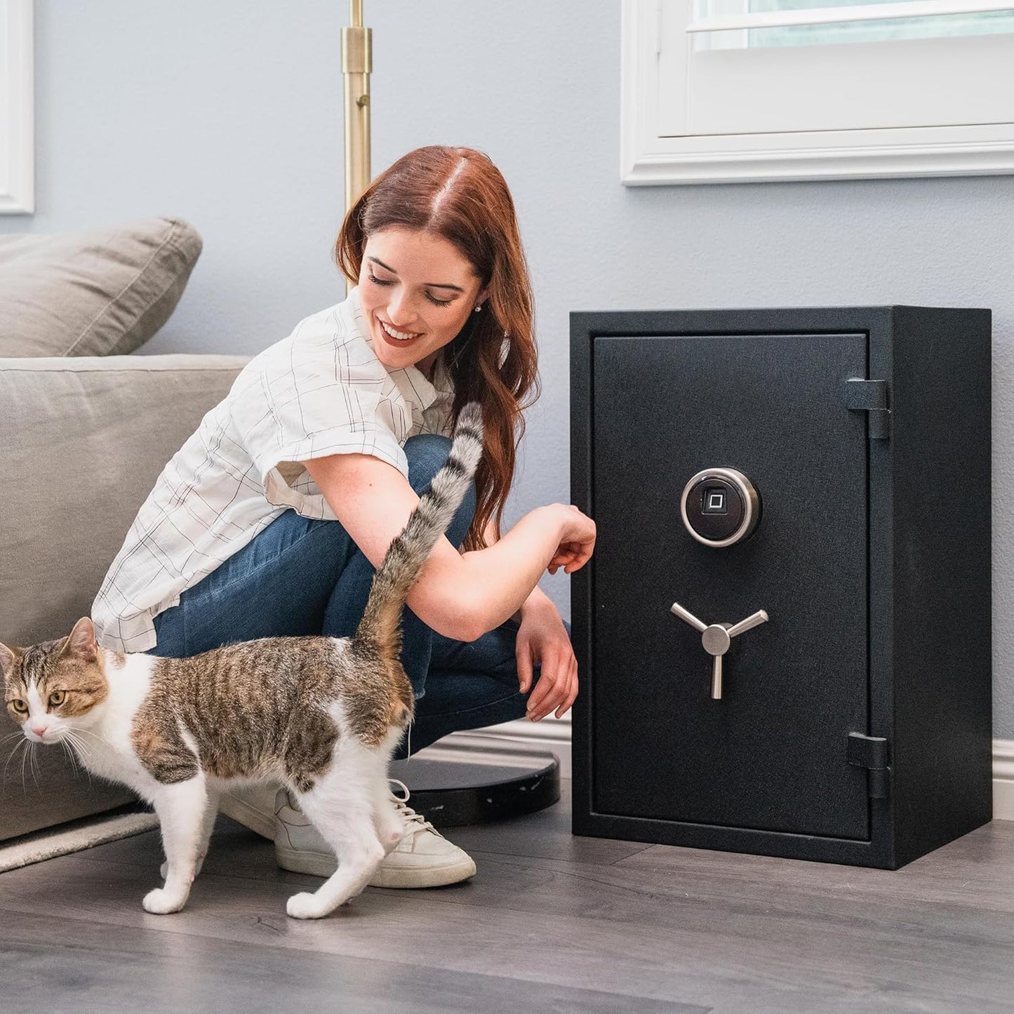 RPNB Biometric Fingerprint Fireproof Safe Box,Digital Fire Proof Safe with 3 Spoke Handle,Touch Screen and Removable Shelf,Fireproof Home Safes for Money Documents Jewelry and More,2.12 Cubic Feet