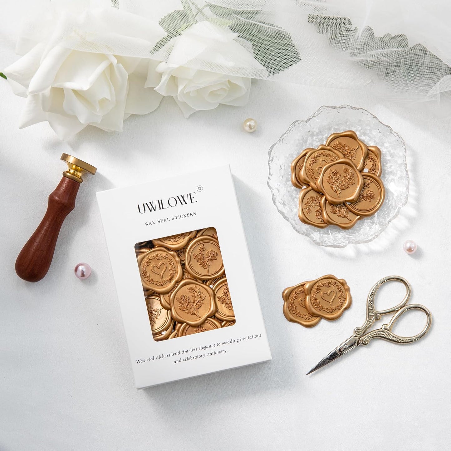 60 Pcs Vintage Gold Wax Seal Stickers Self-Adhesive Envelope Seals Stamp Stickers, Perfect for Wedding Invitations Seating Chart Christmas Gift Wrapping 3 Designs in 1 Pack