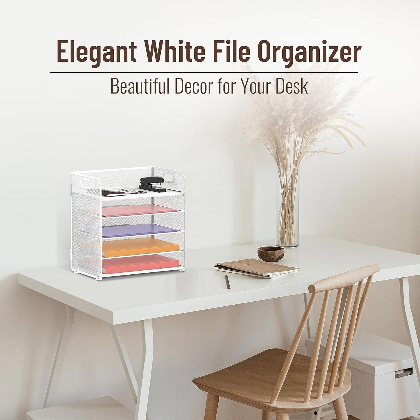 Supeasy 5 Trays Paper Organizer Letter Tray with Handle-Mesh Desk File Organizer, Paper Sorter Desk Organizer for Office, Home or School