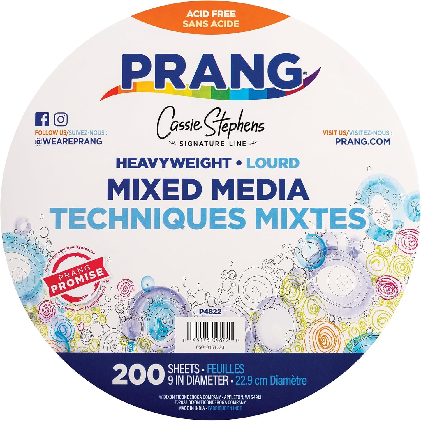 Prang Cassie Stephens Heavyweight Mixed Media Paper Circles, 9", White, 200/Sheets (PAC4822)