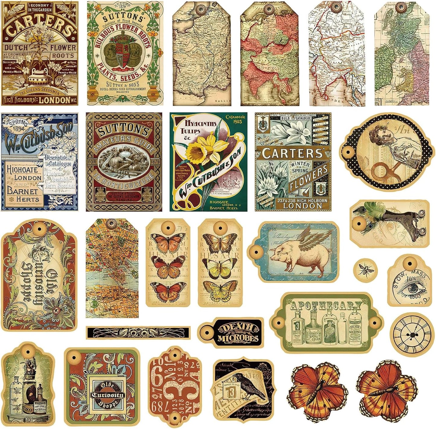 PRSTINCOL 116Pcs Vintage Stickers - Junk Journal Supplies - Waterproof Cute Aesthetic Stickers for Adults, Water Bottles, Planners - Durable Sticker Pack