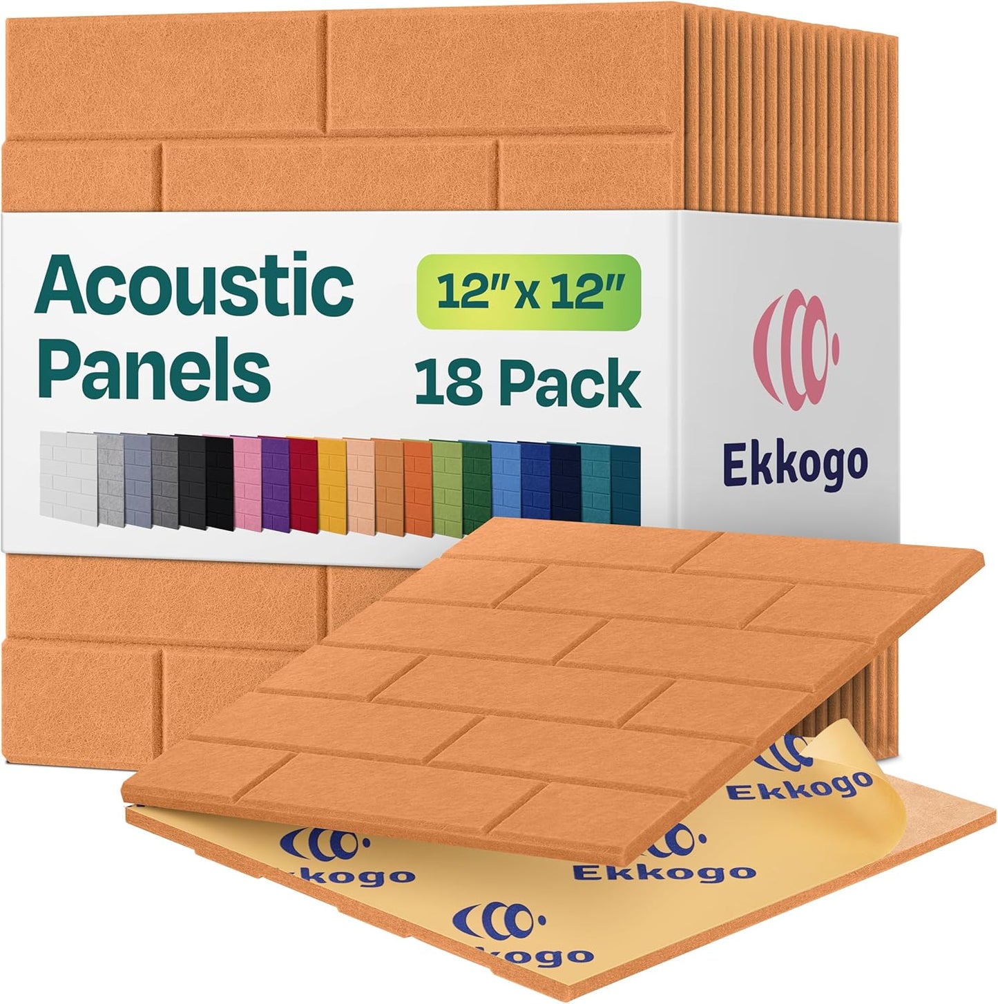 Acoustic Panels 18-Pack Soundproof Wall Panels 12"X12"X0.4" Brick Style Sound Panels Premium Sound Dampening Panels Easy Self Adhesive Installation - [70'S Orange]