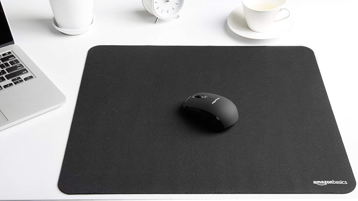 Amazon Basics Large Square Computer Mouse Pad, Cloth and Rubberized Base, 17.7L x 15.7W inches, Black