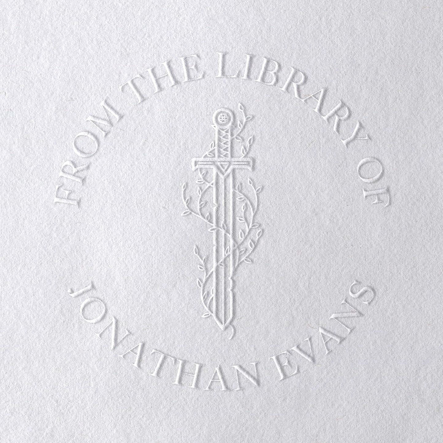 Personalized Book Embosser or Stamp Custom Round Library Embosser Teacher Library Book Stamp, Ex Libris Stamp, Gift for Book Lover | Wooden or Self Inking Stamp or Embosser (Sword)