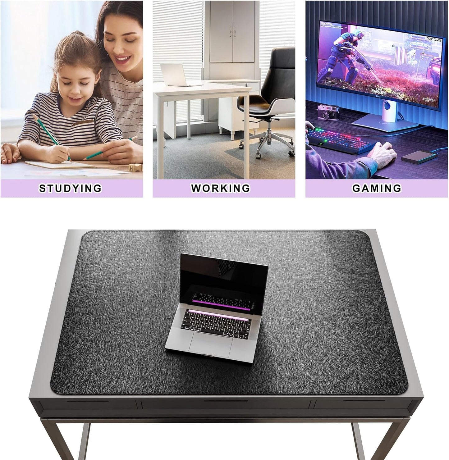 Vyaaa 47.2"x31.5" PU Leather Large Desk Mat (Black) - XXL Extended Mouse pad, Office Desk Protector, Non-Slip Computer Desk pad for Office, Gaming, Home