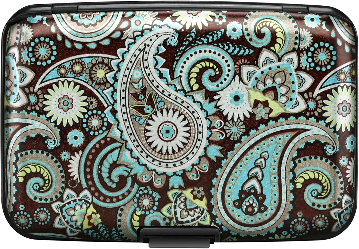 ELFISH Mini RFID Aluminum Wallet Credit Cards Holder Business Card Case Metal ID Case for Men Women (Blue flower)