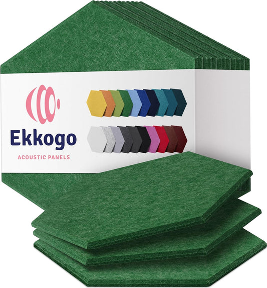 Acoustic Panels 12-Pack Soundproof Wall Panels 12"X10.4"X0.4" Sound Panels High Density Sound Dampening Panels - [Dark Green Hexagon]