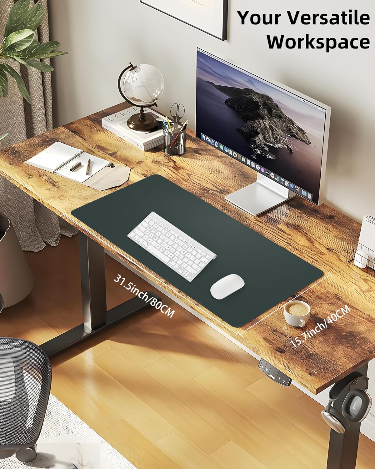 Desk Pad Mat - Leather Desk Pad Protector for Office and Home - Desk Organization and Accessories - Ideal for Large Mouse Pad and Desk Mats on Top of Desks(Dark Green,31.5" x 15.7")