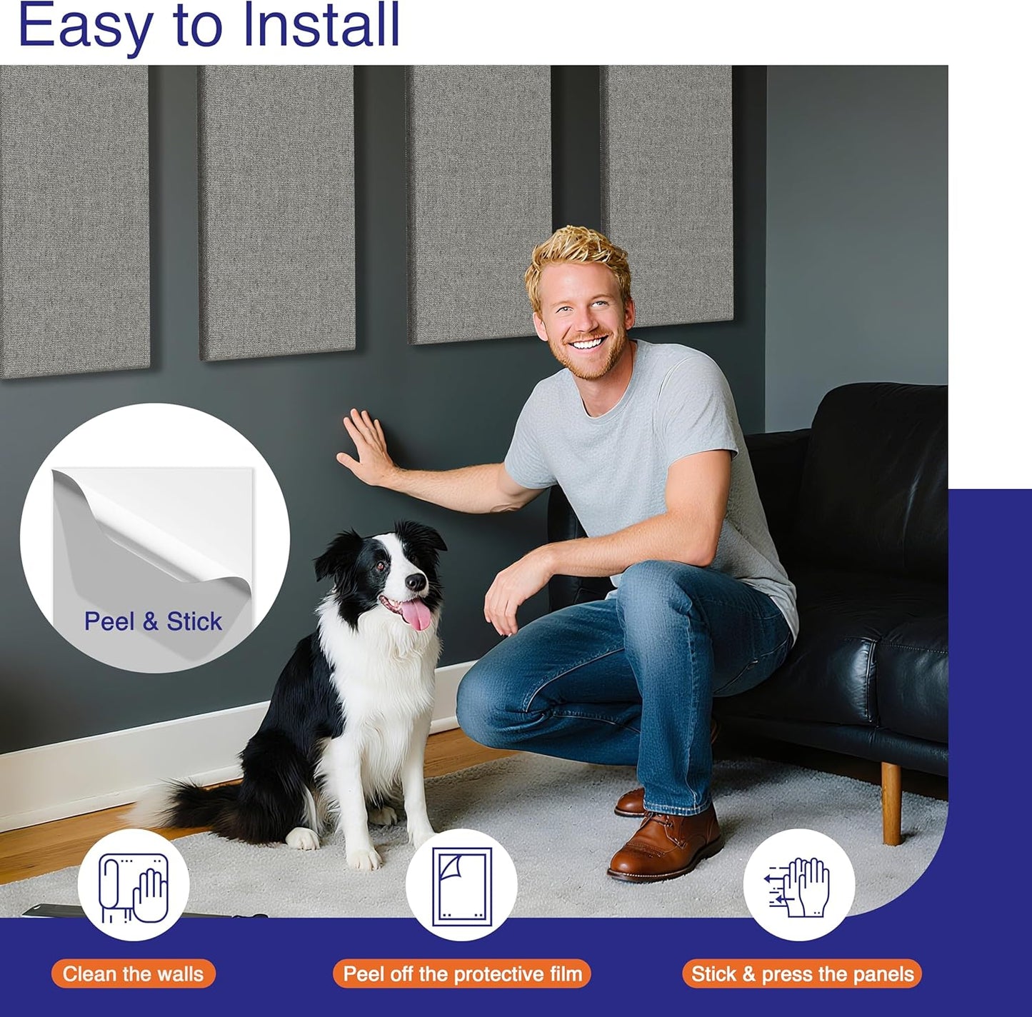 4PCS Acoustic Panels, 24"x12" Fabric Acoustic Panels for Walls, Self-Adhesive Sound Absorbing Panels for Home, Office, Studios (Dark Grey)