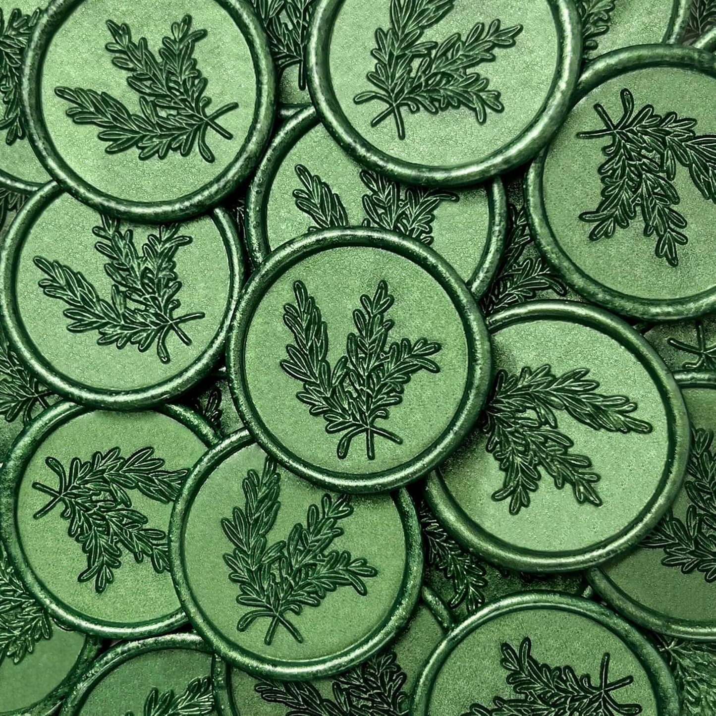 100Pcs Wax Seal Stickers Handmade Envelope Seals Self Adhesive Wax Stickers for Wedding Party Invitations, Envelope, Gift Wrap, Christmas(Rosemary Style, Green)