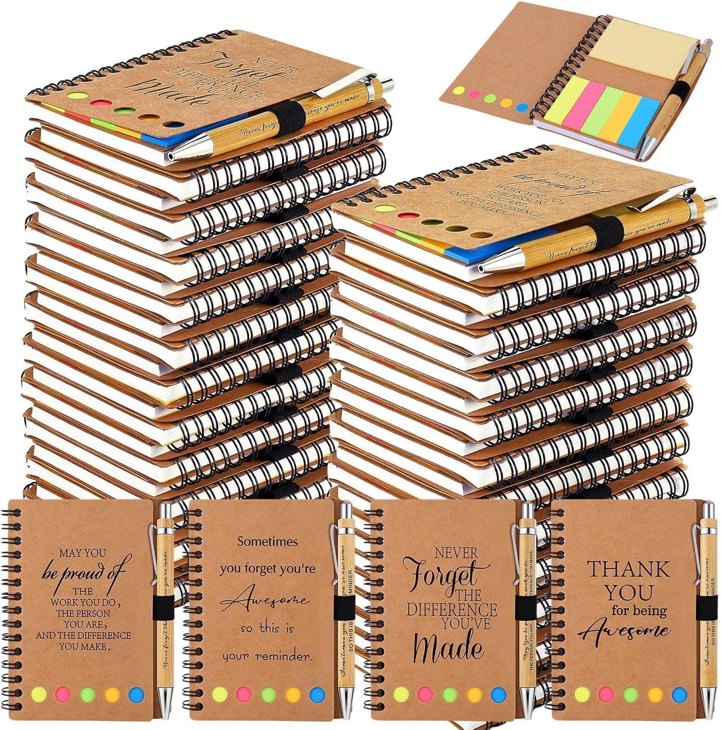 40 Sets Employee Appreciation Gifts Spiral Notebooks with Sticky Notes Notepads Thank You Journals Inspirational Bamboo Ballpoint Pens Bulk Christmas Gift for Nurse Teacher Coworker