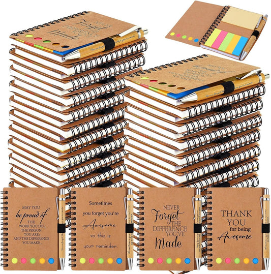 40 Sets Employee Appreciation Gifts Spiral Notebooks with Sticky Notes Notepads Thank You Journals Inspirational Bamboo Ballpoint Pens Bulk Christmas Gift for Nurse Teacher Coworker