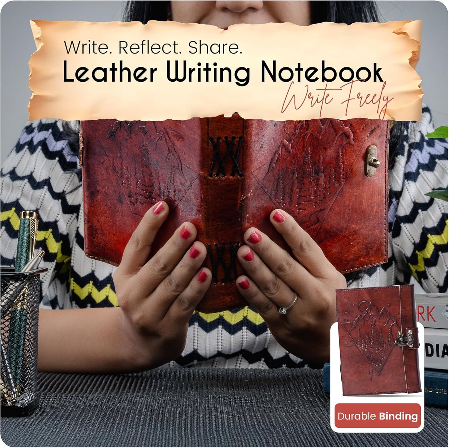 Vintage Brown Genuine Leather Journal - Antique Deckle Edge White Paper With Clasp Lock Aesthetic Daily Writing leather Creative Writing Notebook For Travelling, Office, Gift For Men & Women