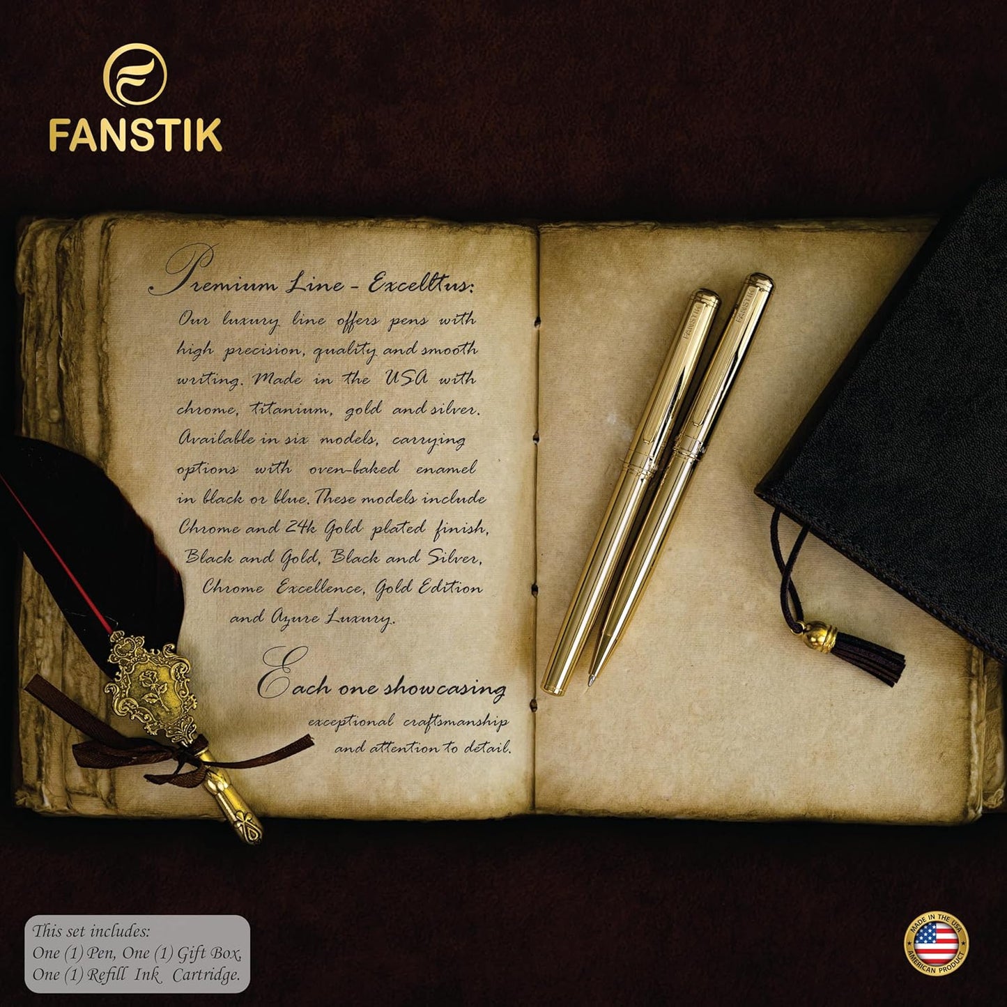 Customized Gold Luxury fountain pen (Made In USA) fancy gift set for women, Real 24K Gold Plating, Professional executive pen gift set for men (Lux Custom-fountain Gld)