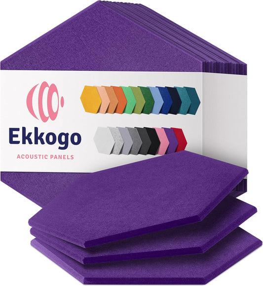 Acoustic Panels 12-Pack Soundproof Wall Panels 12"X10.4"X0.4" Sound Panels High Density Sound Dampening Panels - [Midnight Purple Hexagon]