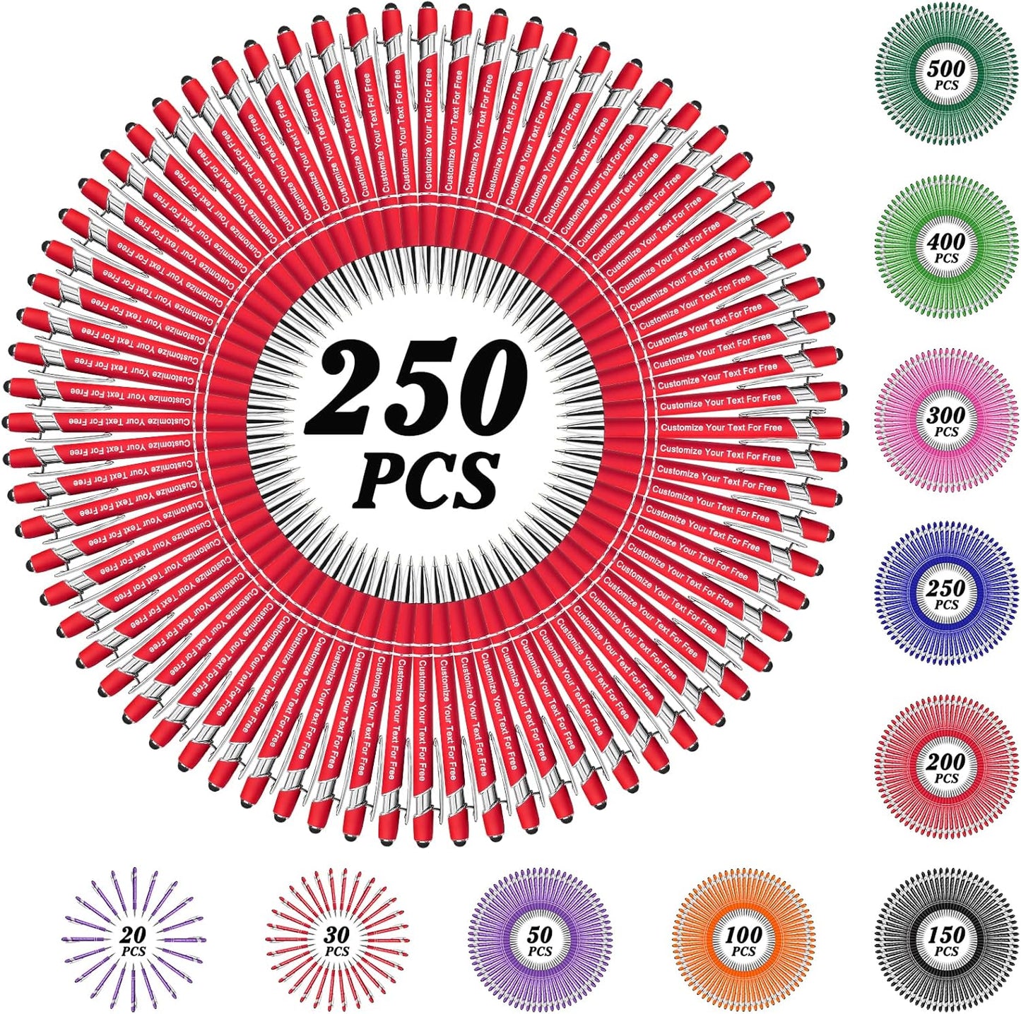 Max 500 Pcs Personalized Pens Bulk, Custom Pens with Free Engraving, Customized Stylus Tip Ballpoint Pen with Your Name Massage Text for School Office Business Graduation Anniversaries-250 Packs