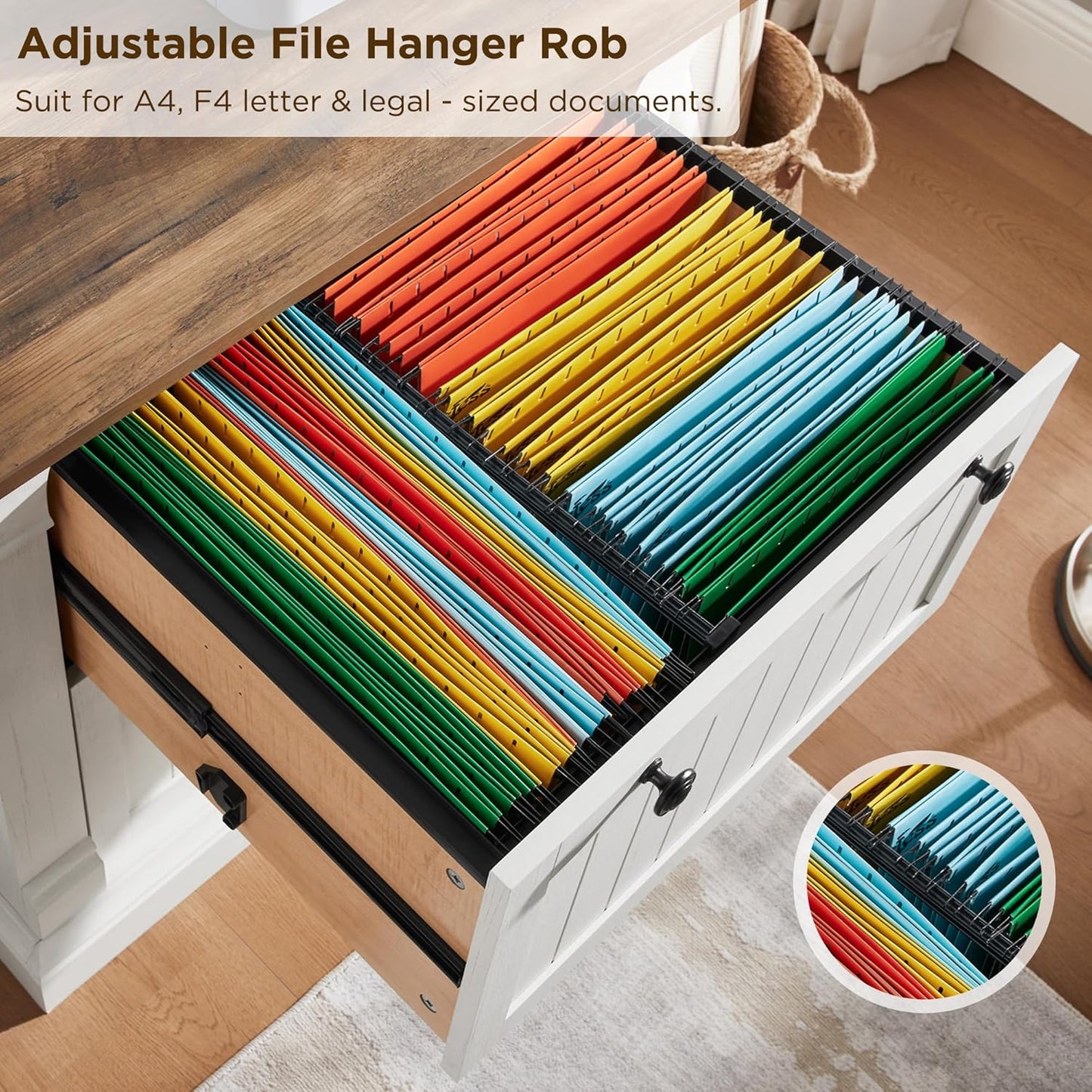 OKD Farmhouse File Cabinet with 2 Drawers, 30" Lateral Filing Cabinet with Hanging File Folders, Interlocking Drawers, Wood Rustic Storage Cabinet for Home Office, Living Room, Antique White